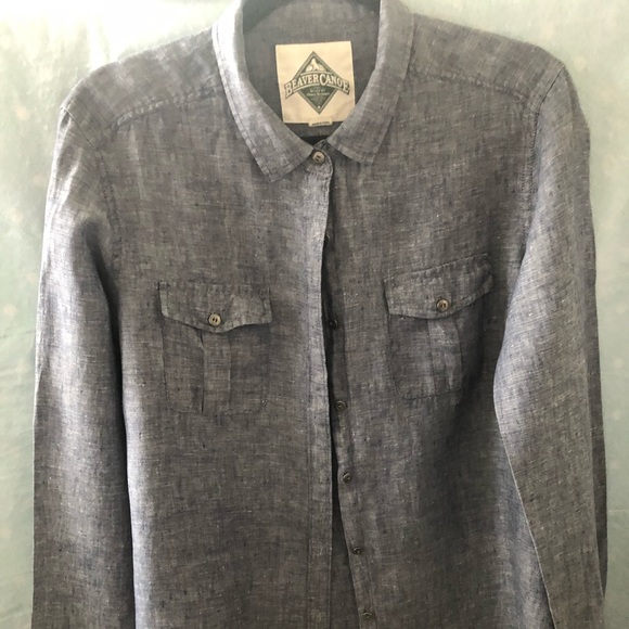 Beaver Canoe Tops - Chambray Beaver Canoe button down shirt, Sz L